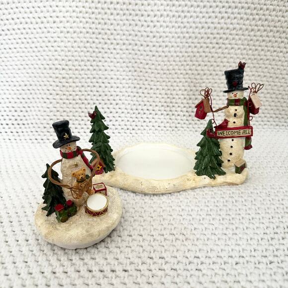 Yankee Candle Jar Candle Base Matching Topper 2011 Snowman Winter Holiday Scene - Picture 1 of 10